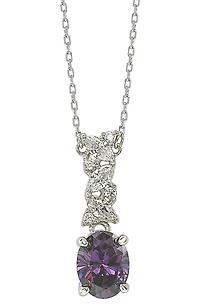 Sterling Silver Purple & White Cubic Zirconia Cluster Pendant Necklace