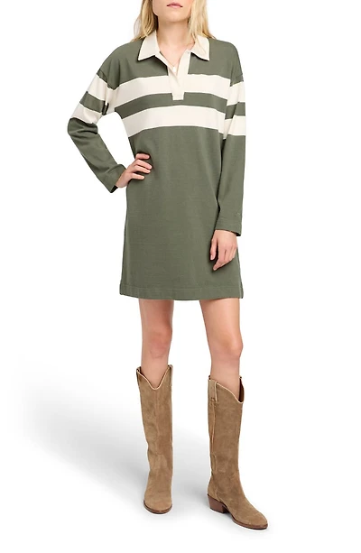 Rugby Stripe Long Sleeve Cotton Polo Dress