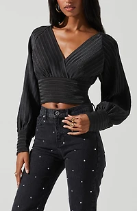 Pernilla Long Sleeve Pleated Crop Top
