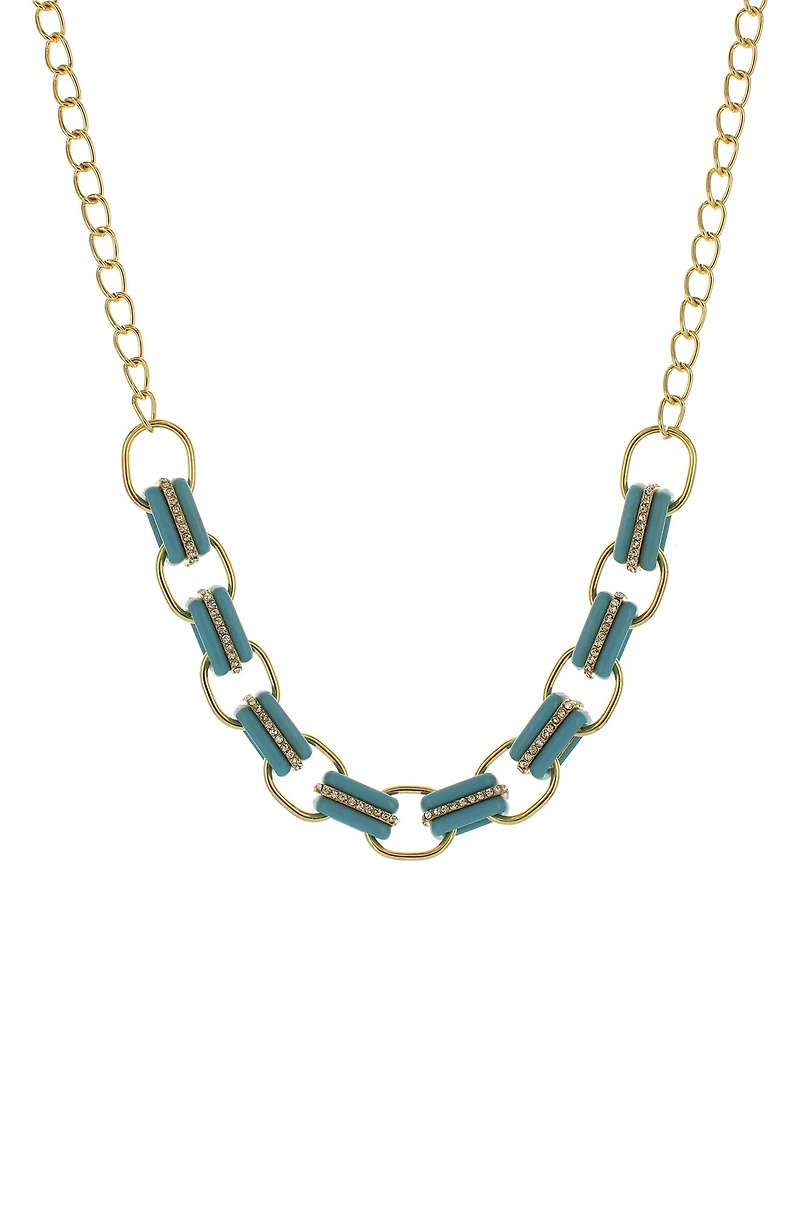 14K Gold Plated Crystal Edged Link Necklace