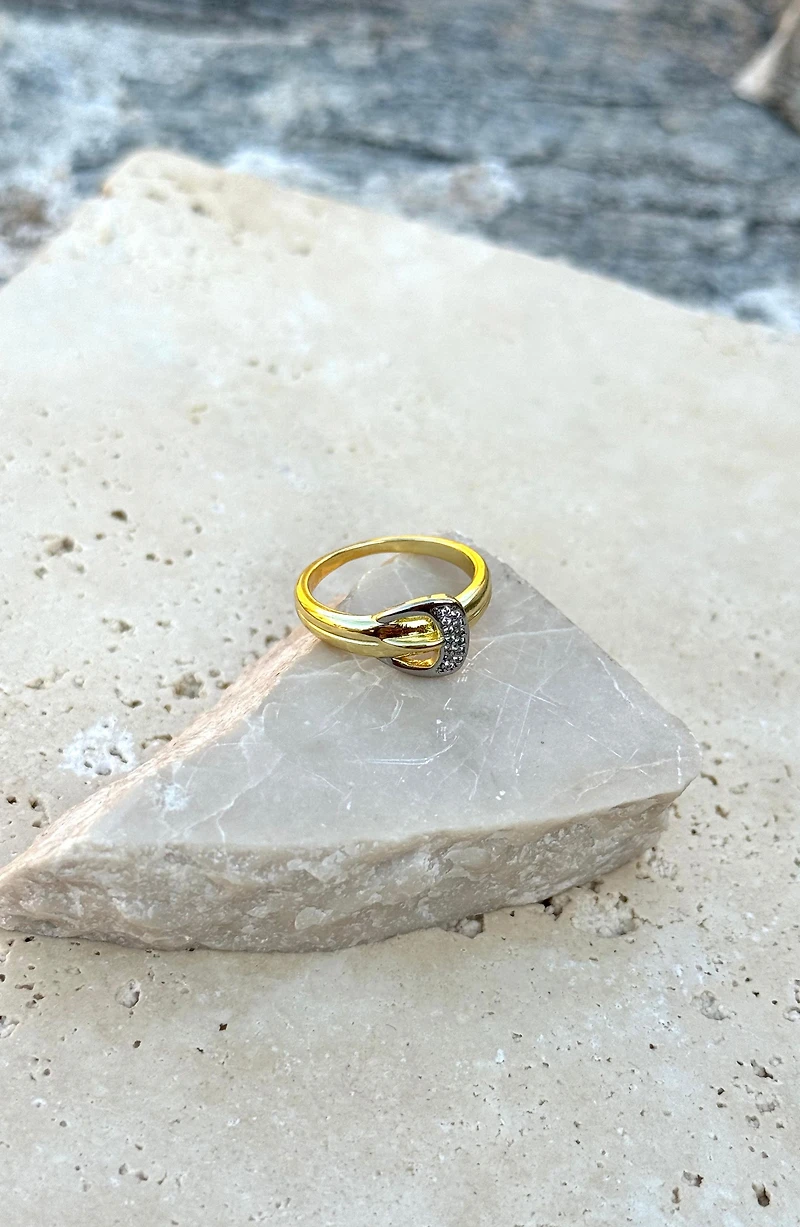14K Gold Plated Cubic Zirconia Buckle Ring