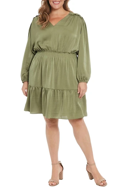 Air Wash Smock Waist Long Sleeve Dress