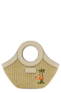 Mini Flamingo Embroidered Woven Tote Bag