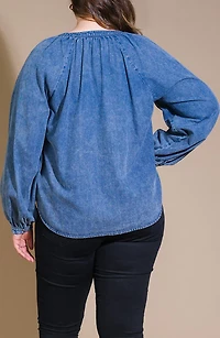 Long Sleeve Washed Denim Top
