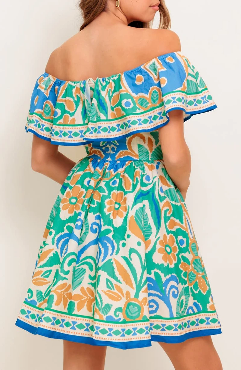 Off-the-Shoulder Print Mini Dress