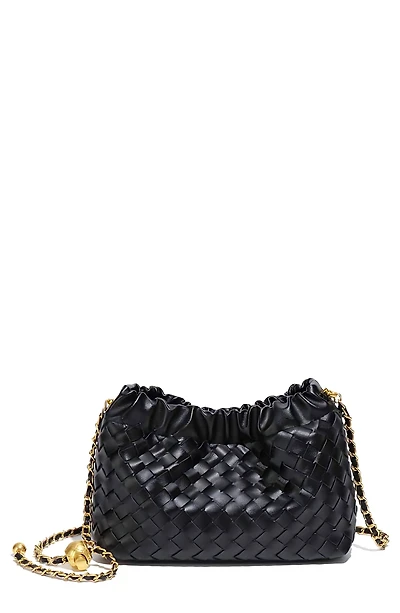 Woven Faux Leather Crossbody Bag
