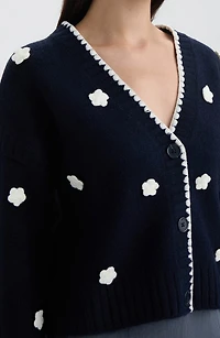 Crochet Flower V-Neck Cardigan