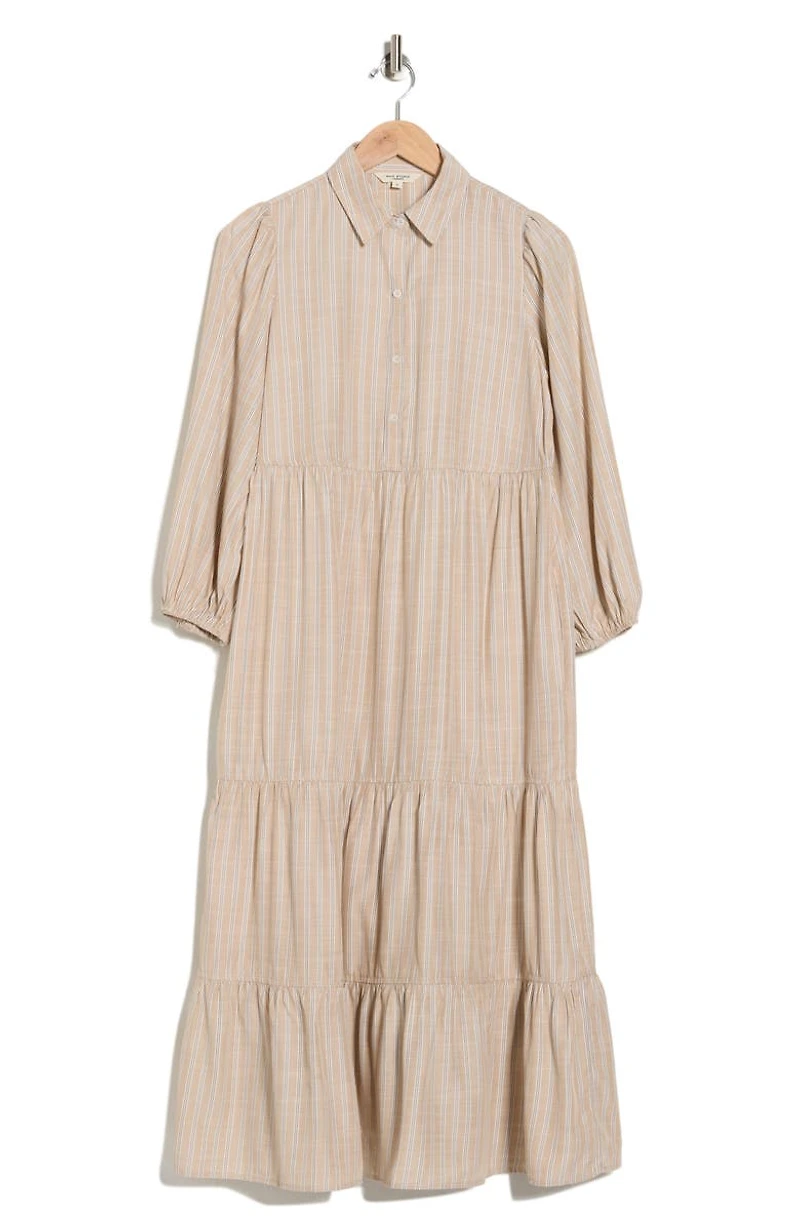 Stripe Tiered Maxi Shirtdress