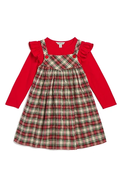 Kids' Plaid Dress & Long Sleeve T-Shirt Set