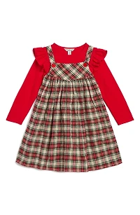 Kids' Plaid Dress & Long Sleeve T-Shirt Set