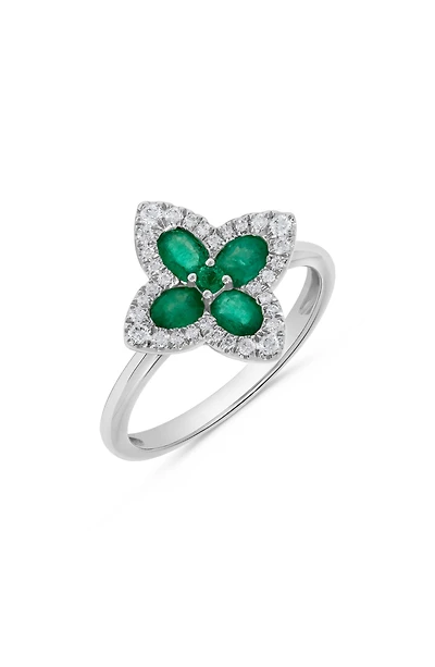 Emerald & Diamond Flower Ring