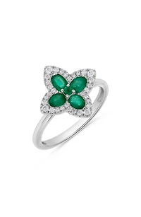 Emerald & Diamond Flower Ring