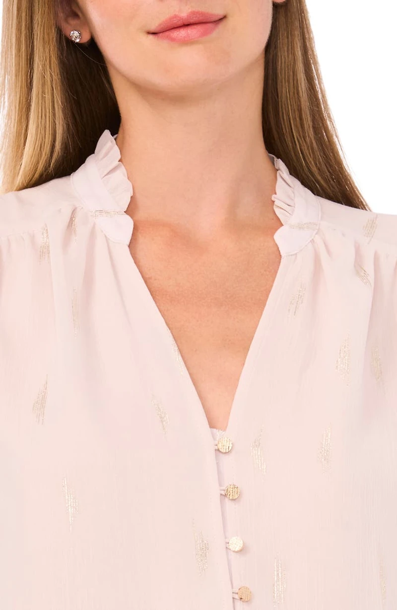 Ruffle V-Neck Button-Up Shirt