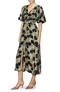 Bubble Sleeve Fit & Flare Midi Dress