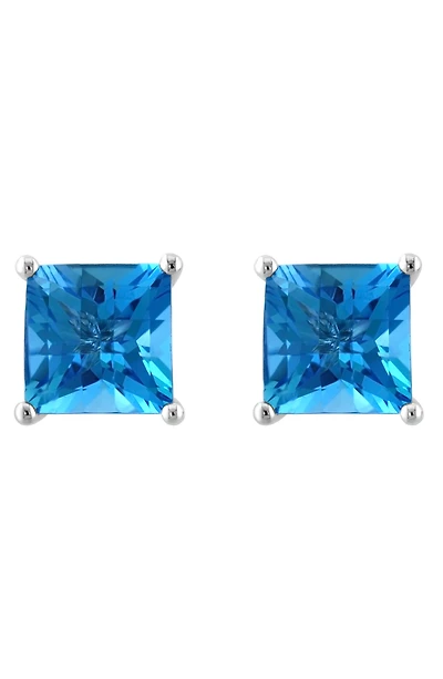 14K White Gold Square Blue Topaz Earrings