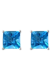 14K White Gold Square Blue Topaz Earrings