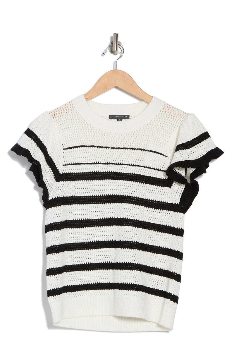 Ruffle Stripe Pointelle Sweater