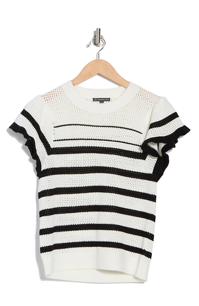 Ruffle Stripe Pointelle Sweater