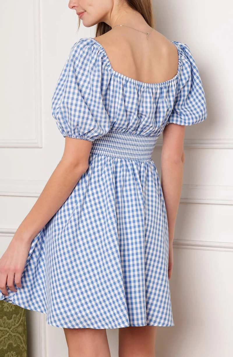 Gingham Puff Sleeve Minidress