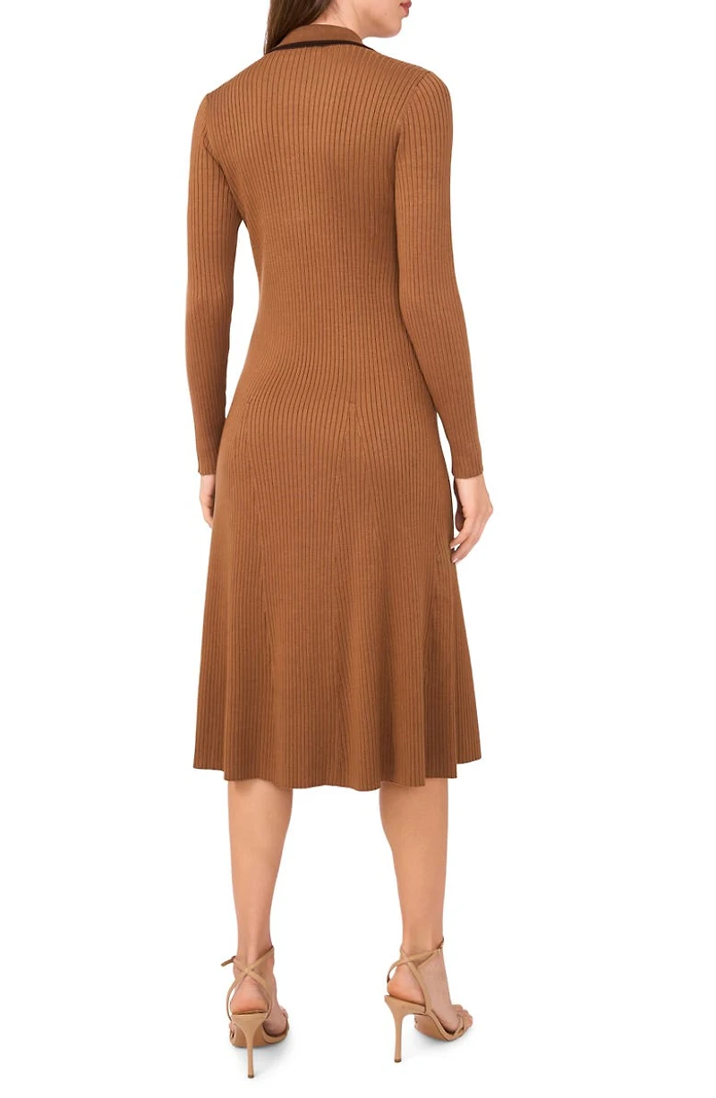 Contrast Trim Long Sleeve Sweater Dress