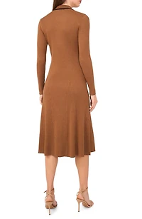 Contrast Trim Long Sleeve Sweater Dress