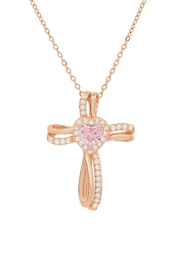 Sterling Silver CZ Heart Cross Pendant Necklace