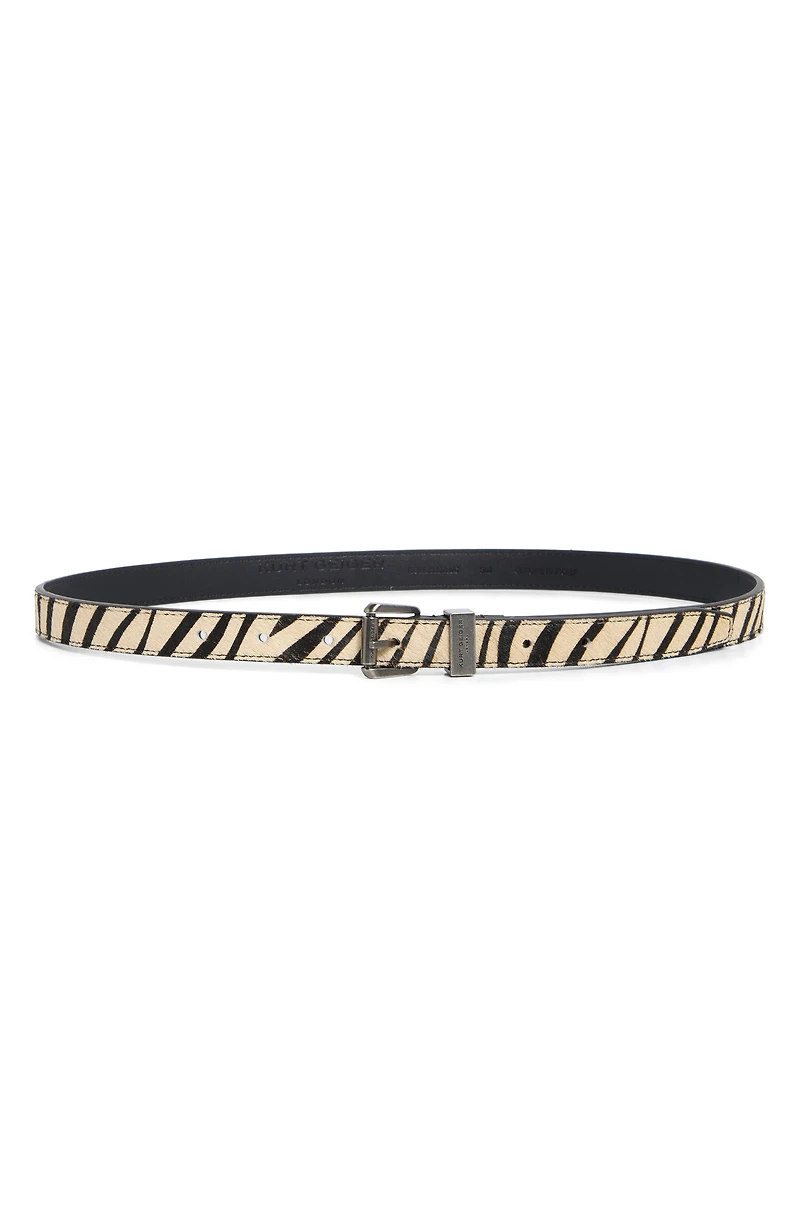 Zebra Print Genuine Calf Hair Belt