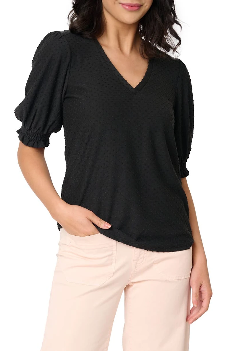 Clip Dot Puff Sleeve Top