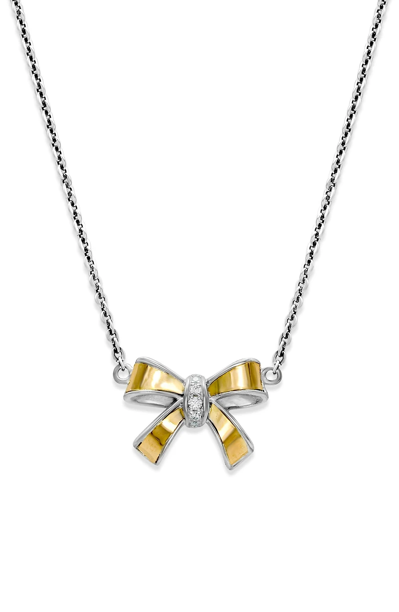 Sterling Silver & 18K Gold White Topaz Bow Pendant Necklace