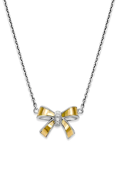 Sterling Silver & 18K Gold White Topaz Bow Pendant Necklace