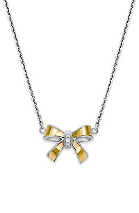 Sterling Silver & 18K Gold White Topaz Bow Pendant Necklace