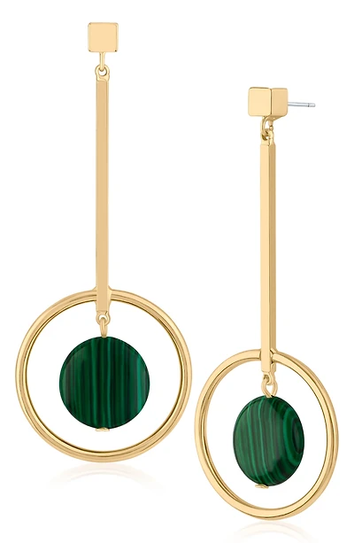 Malachite Hoop Drop Earrings