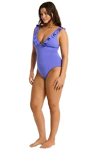 Capri Stripe Ruffle One-Piece Swimsuit