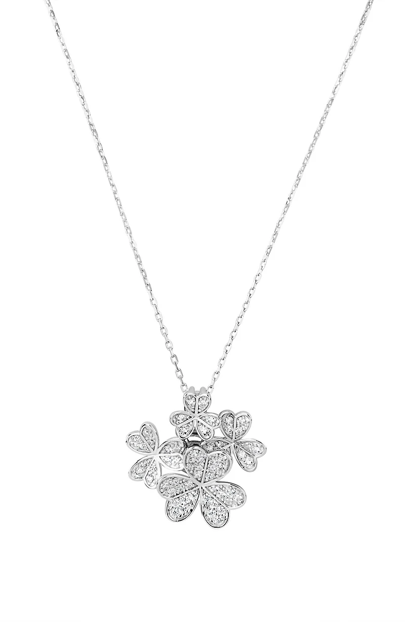 Sterling Silver Cubic Zirconia Flower Cluster Pendant Necklace