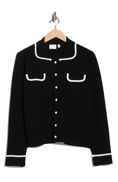 Contrast Trim Button Front Cardigan