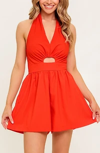 Solid Cutout Halter Romper