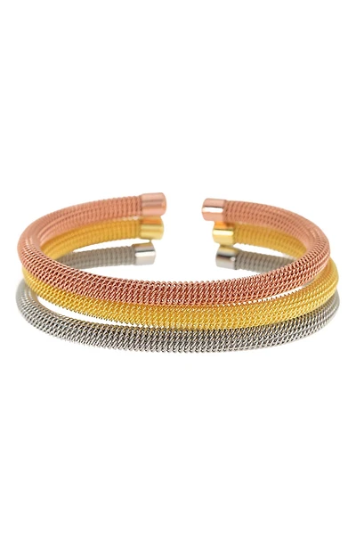 MESHMERISE Tri-Color Stainless Steel Twisted Cable Bangle Bracelet Set