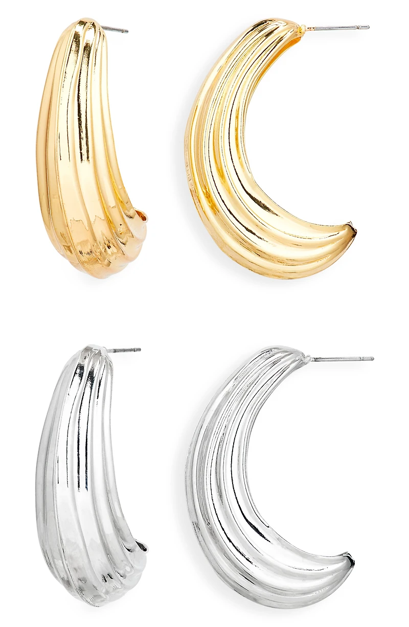 Set of 2 Textured Hoop Earrings