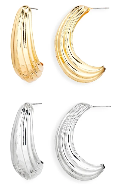 Set of 2 Textured Hoop Earrings