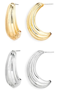 Set of 2 Textured Hoop Earrings
