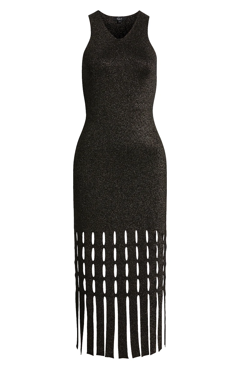 Kaia Metallic Fringe Detail Knit Midi Dress