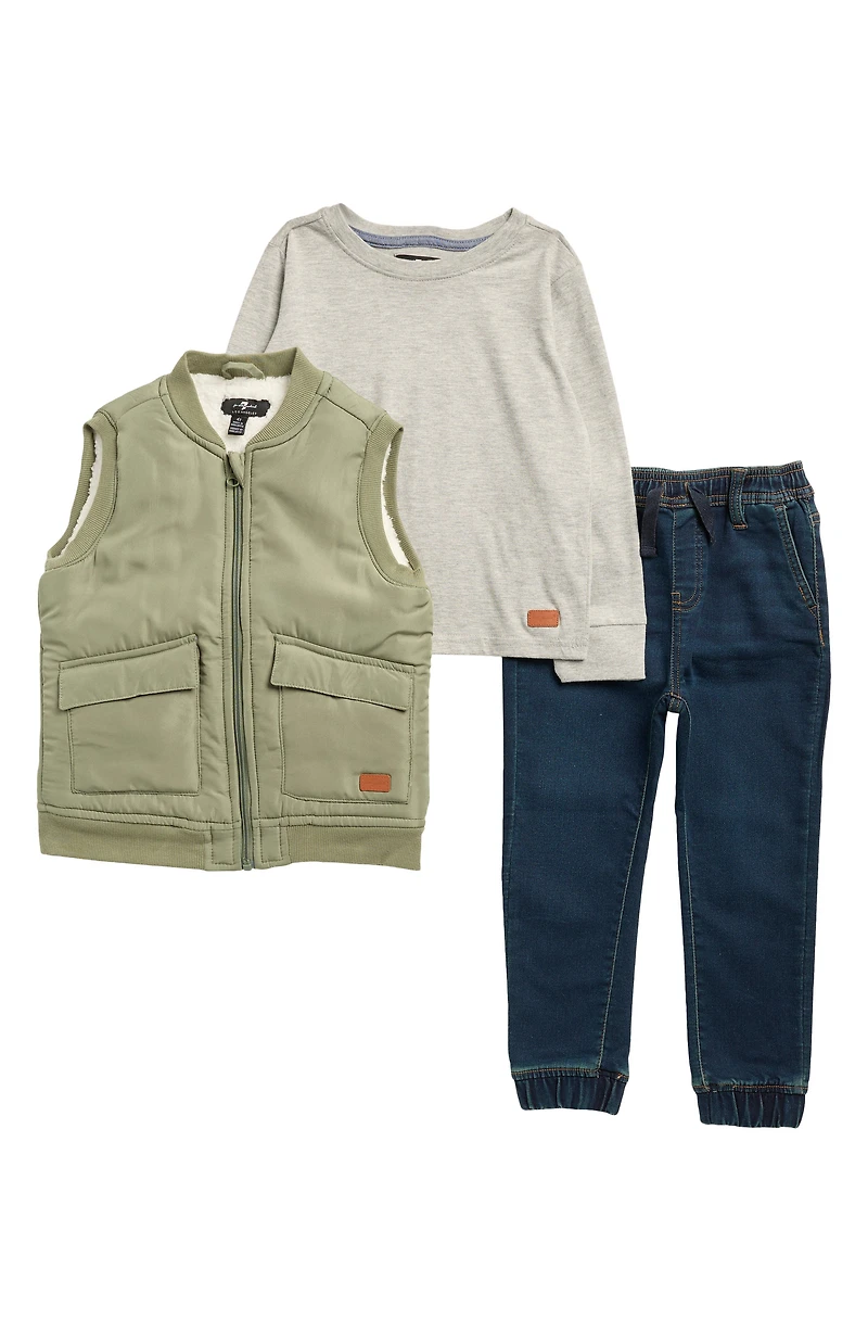 Kids' Long Sleeve T-Shirt, Jeans & Vest Set