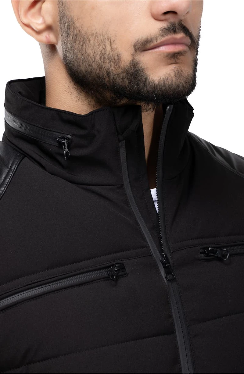 Faux Leather Trim Puffer Jacket