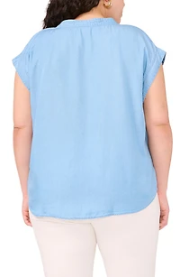 Chambray Split Neck Top