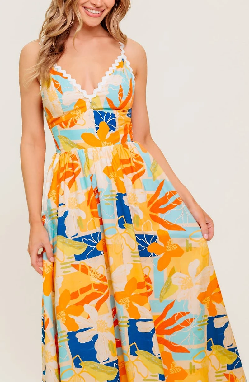 Floral V-Neck Midi Dress