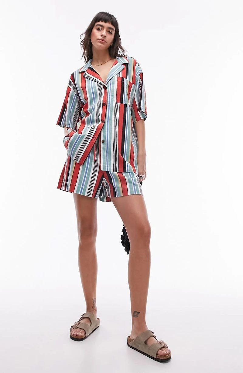Stripe Oversize Linen Blend Button-Up Shirt