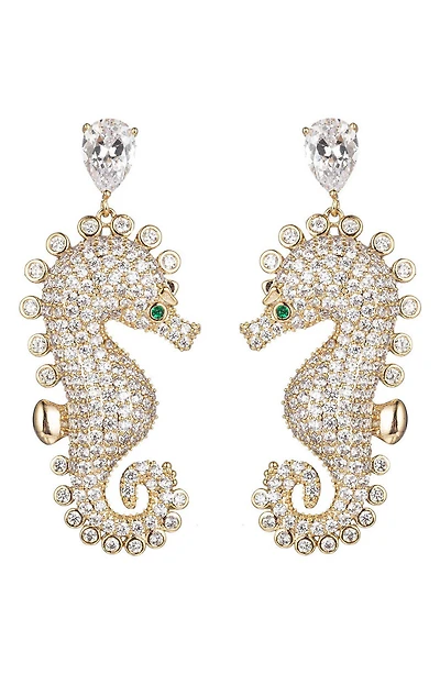 Pavé CZ Seahorse Drop Earrings