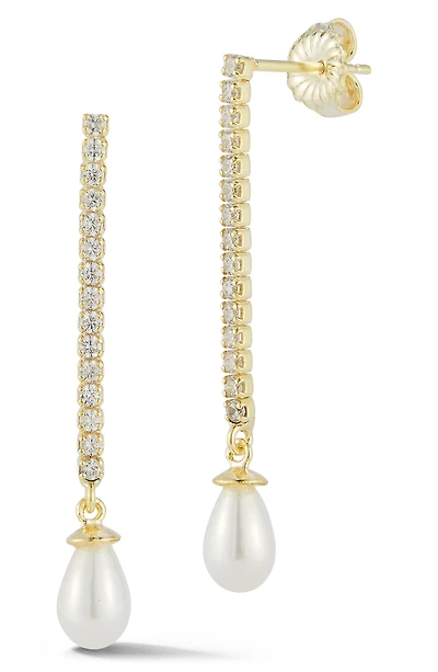 Cubic Zirconia Cultured Pearl Chain Drop Earrings