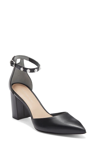 Faux Pearl Block Heel Pump
