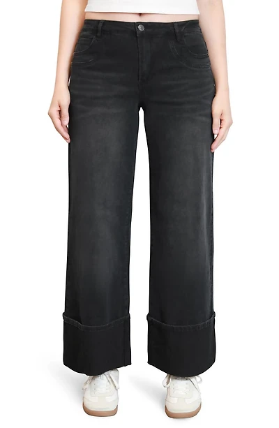 Bow Back Cuffed Slouchy Wide Leg Jeans